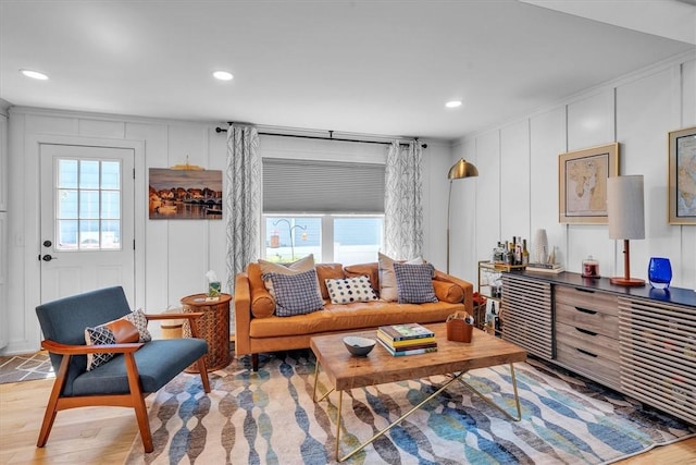 1 Fried Ave, Bristol, RI 02809 - living area with a decorative wall, light wood-type flooring, healthy amount of natural light, and recessed lighting