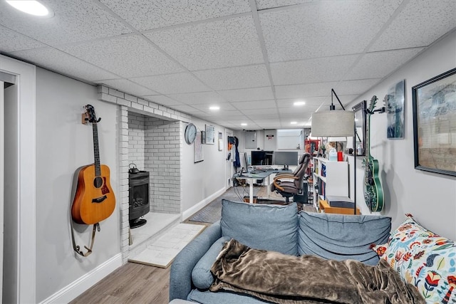 1 Fried Ave, Bristol, RI 02809 - living area featuring wood finished floors, a paneled ceiling, baseboards, and recessed lighting