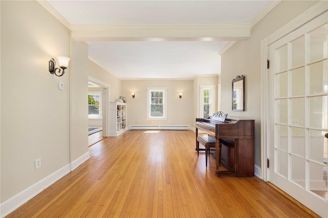 110 Narragansett Ave W, South Kingstown, RI 02879 - entryway featuring baseboard heating, crown molding, plenty of natural light, light wood-type flooring, and baseboards