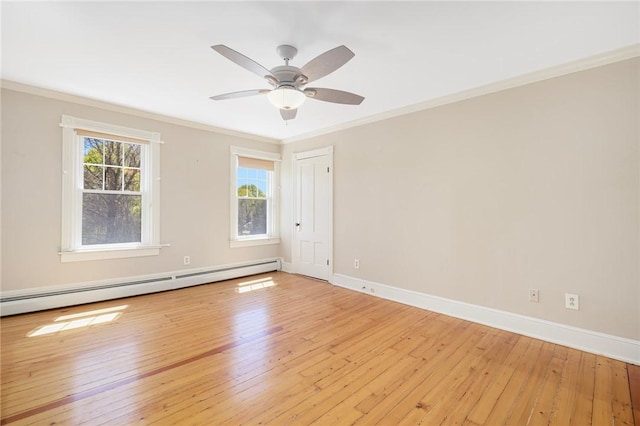 110 Narragansett Ave W, South Kingstown, RI 02879 - unfurnished room featuring a baseboard heating unit, ornamental molding, hardwood / wood-style flooring, and baseboards