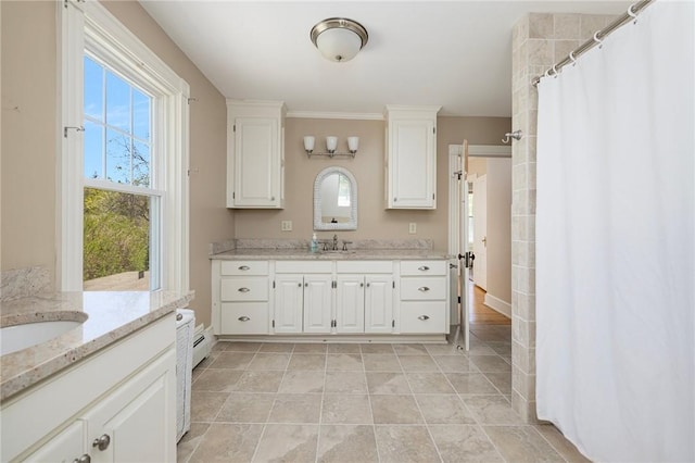 110 Narragansett Ave W, South Kingstown, RI 02879 - bathroom featuring vanity, a shower with shower curtain, and tile patterned floors