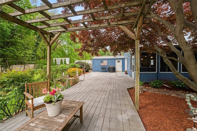 deck featuring a pergola