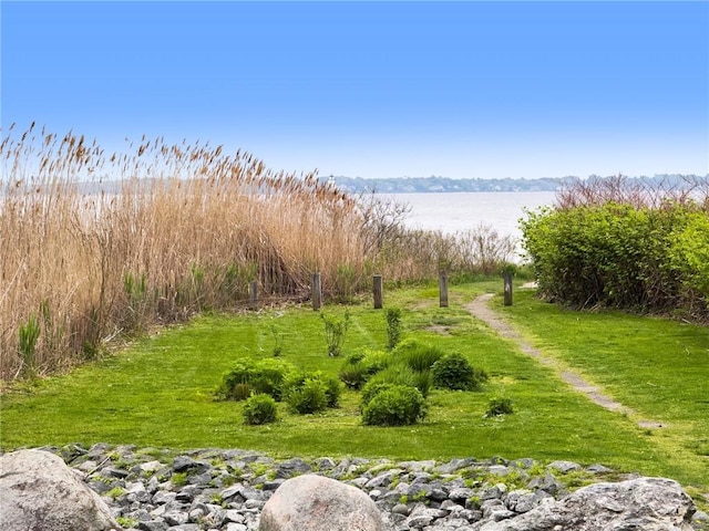 view of yard featuring a water view