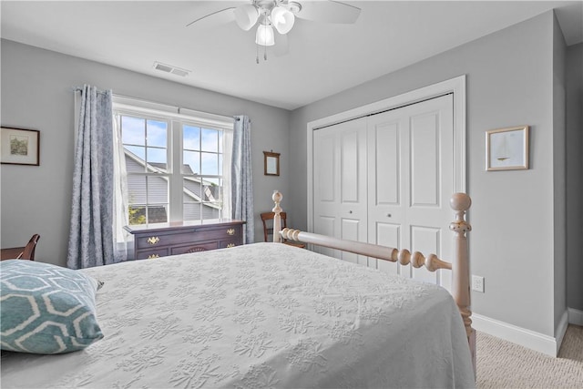 9 Thelma Ln, Middletown, RI 02842 - bedroom with a closet, baseboards, carpet floors, and ceiling fan