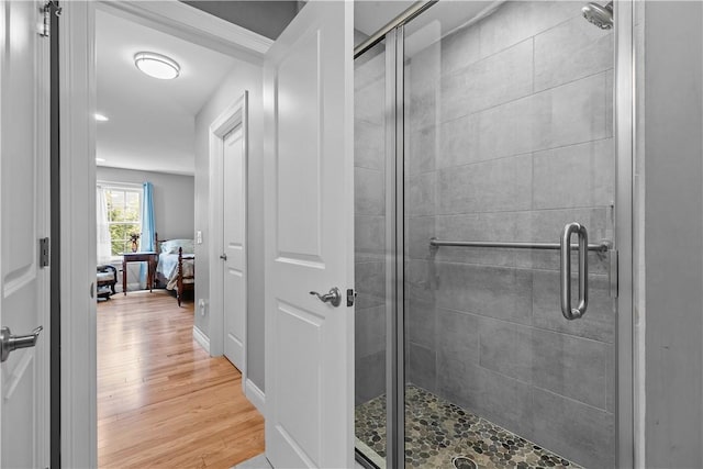9 Thelma Ln, Middletown, RI 02842 - bathroom featuring wood finished floors and a stall shower