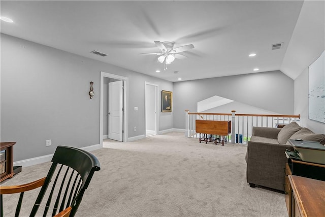 9 Thelma Ln, Middletown, RI 02842 - living room with ceiling fan, light colored carpet, recessed lighting, and baseboards