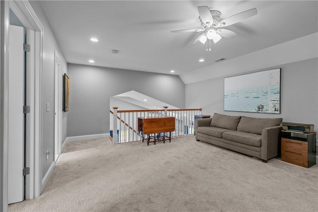 9 Thelma Ln, Middletown, RI 02842 - living area with a ceiling fan, carpet floors, recessed lighting, baseboards, and vaulted ceiling