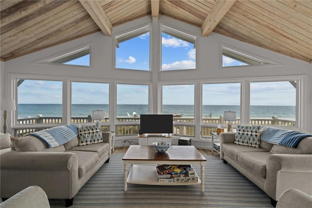 419 Atlantic Ave, Westerly, RI 02891 - living area with wood finished floors, wooden ceiling, and plenty of natural light