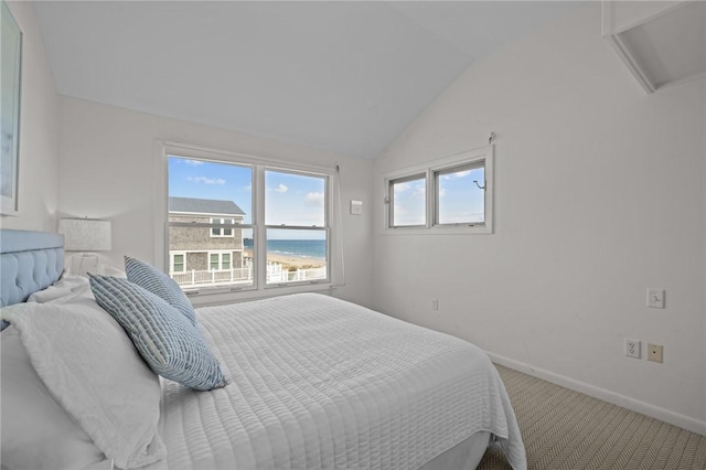 419 Atlantic Ave, Westerly, RI 02891 - bedroom featuring carpet, baseboards, lofted ceiling, and a water view