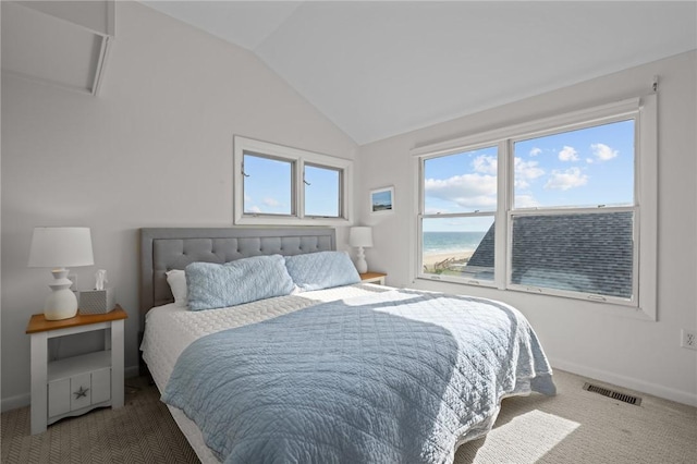 419 Atlantic Ave, Westerly, RI 02891 - bedroom featuring vaulted ceiling, carpet floors, a water view, and baseboards
