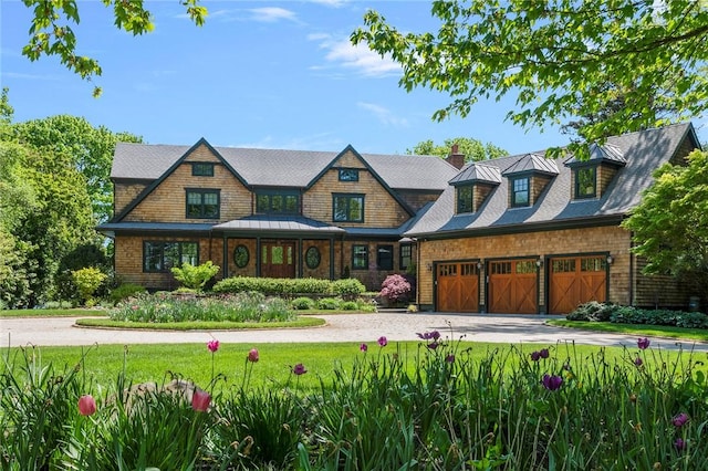 136 Adams Point Rd, Barrington, RI 02806 - shingle-style home with concrete driveway and a chimney