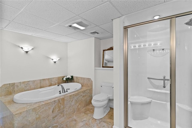 23 Watercress Ct, Coventry, RI 02816 - full bath featuring a shower stall, a drop ceiling, a garden tub, and toilet