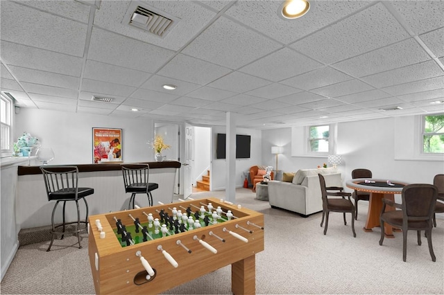 23 Watercress Ct, Coventry, RI 02816 - rec room featuring light carpet, a bar, and a paneled ceiling