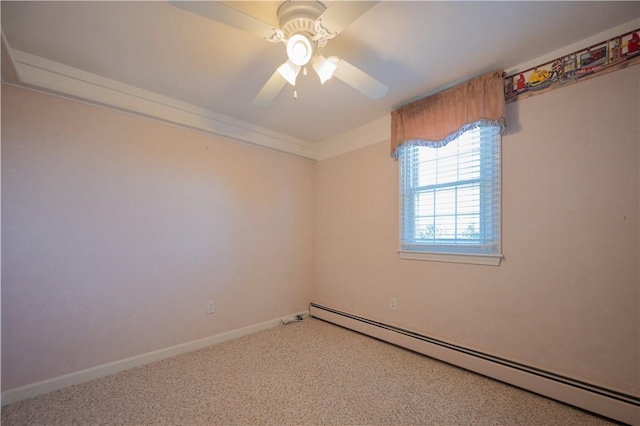 62 Vallette St, Cranston, RI 02920 - unfurnished room with a baseboard radiator, ceiling fan, carpet flooring, and baseboards
