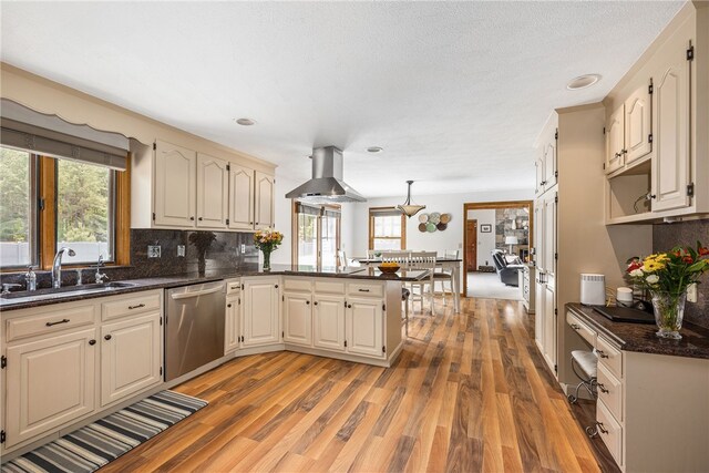 101 Nancy Ln, Burrillville, RI 02830 - kitchen featuring stainless steel dishwasher, a peninsula, a sink, light wood-type flooring, and plenty of natural light