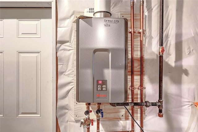 utility room with tankless water heater