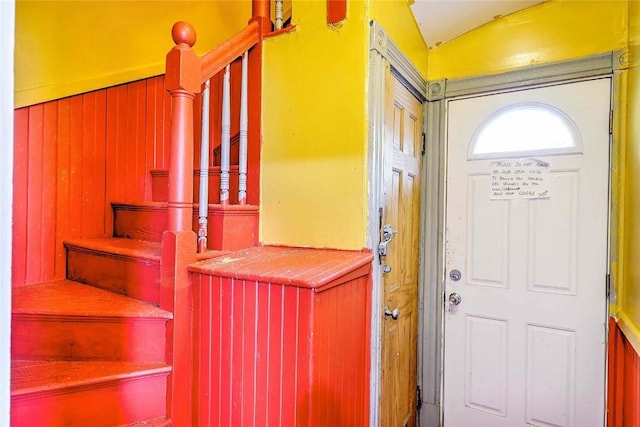10 Westcott Ave Unit 1, Boston, MA 02124 - entryway featuring vaulted ceiling and wooden walls