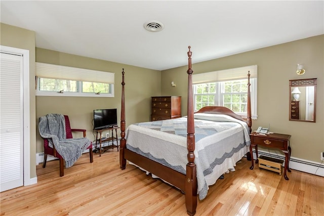 103 Carrs Pond Rd, West Greenwich, RI 02817 - bedroom with light wood-style floors, baseboards, and a baseboard radiator
