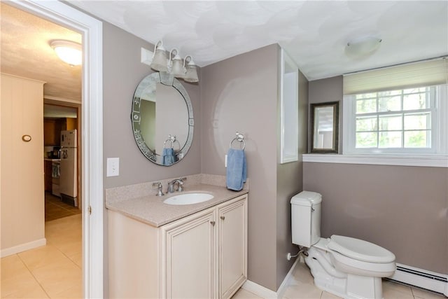 103 Carrs Pond Rd, West Greenwich, RI 02817 - half bath featuring a baseboard heating unit, tile patterned flooring, toilet, and baseboards
