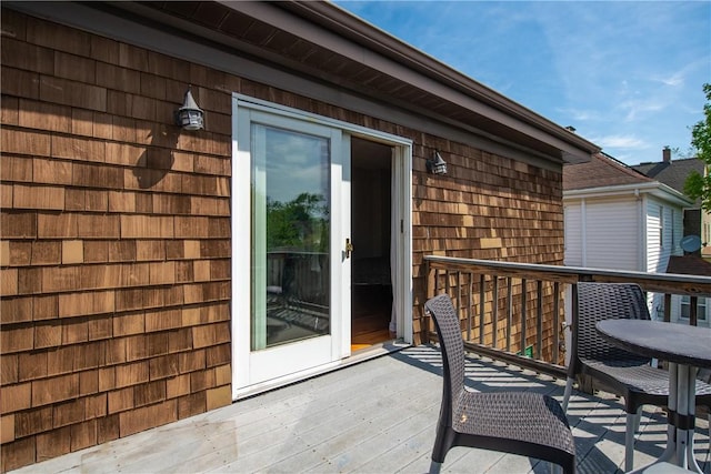 view of wooden balcony with a wooden deck