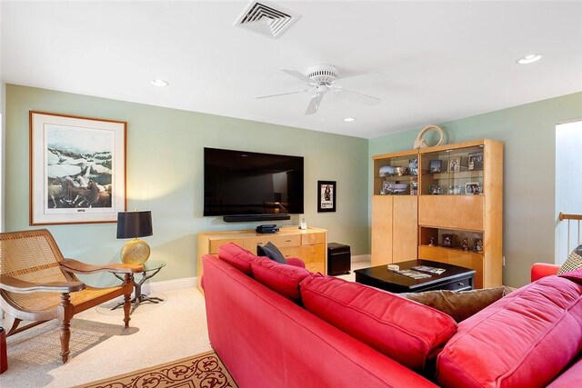 43 Waters Edge, Tiverton, RI 02878 - carpeted living room featuring ceiling fan, recessed lighting, and baseboards
