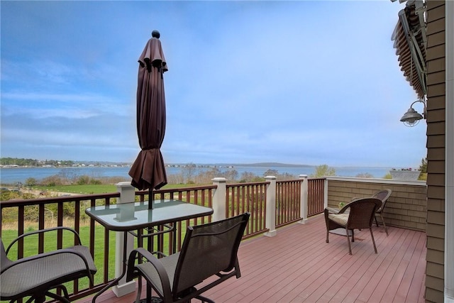 43 Waters Edge, Tiverton, RI 02878 - wooden terrace with a water view