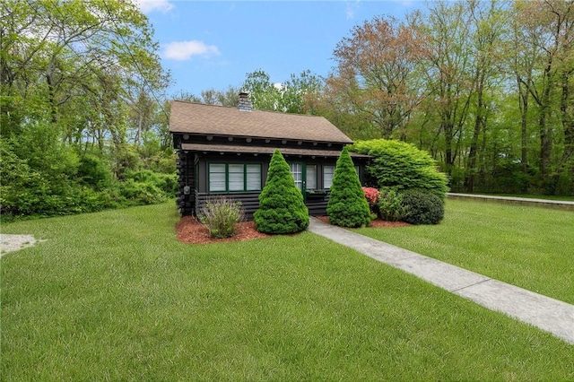 4 Ottawa Trl, Narragansett, RI 02882 - log home featuring a front lawn and a chimney