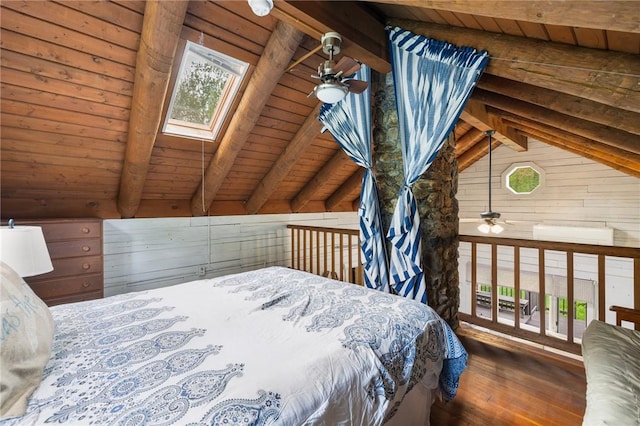 4 Ottawa Trl, Narragansett, RI 02882 - bedroom featuring hardwood / wood-style floors, wood walls, a skylight, wood ceiling, and access to exterior