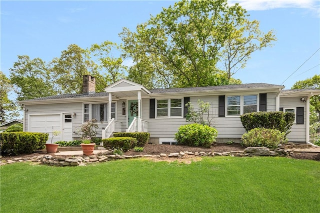 37 Charles St, Barrington, RI 02806 - ranch-style home featuring a chimney, a garage, and a front lawn