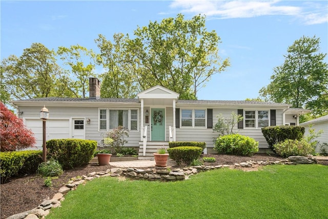 37 Charles St, Barrington, RI 02806 - single story home with a chimney, a front yard, and an attached garage