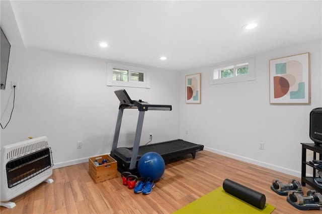 37 Charles St, Barrington, RI 02806 - exercise area with heating unit, wood finished floors, recessed lighting, and baseboards