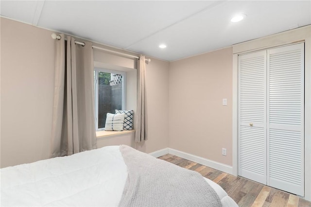 37 Charles St, Barrington, RI 02806 - bedroom featuring light wood-type flooring, baseboards, recessed lighting, and a closet
