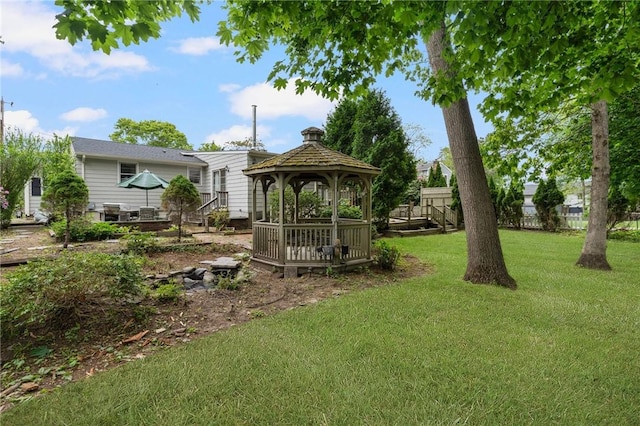 37 Charles St, Barrington, RI 02806 - view of green lawn featuring a gazebo and a wooden deck