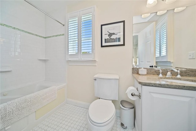 9 Casey Ct, Newport, RI 02840 - full bathroom featuring toilet, vanity, baseboards, and shower / washtub combination