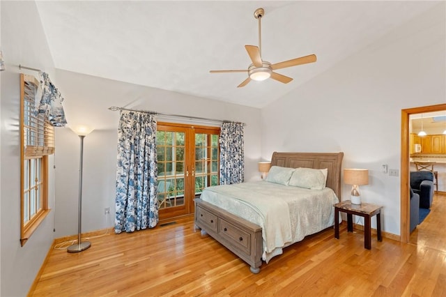 6 Windward Cir, Narragansett, RI 02882 - bedroom with vaulted ceiling, light wood-style floors, french doors, baseboards, and a ceiling fan