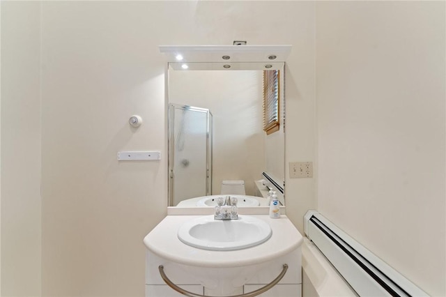 6 Windward Cir, Narragansett, RI 02882 - full bathroom featuring a baseboard radiator, a shower stall, and a sink