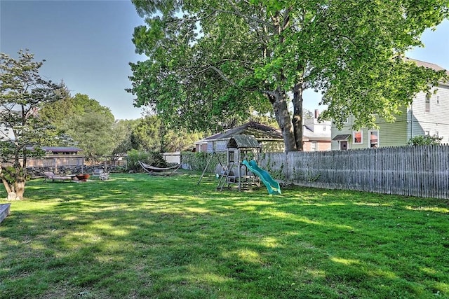 view of yard with a playground