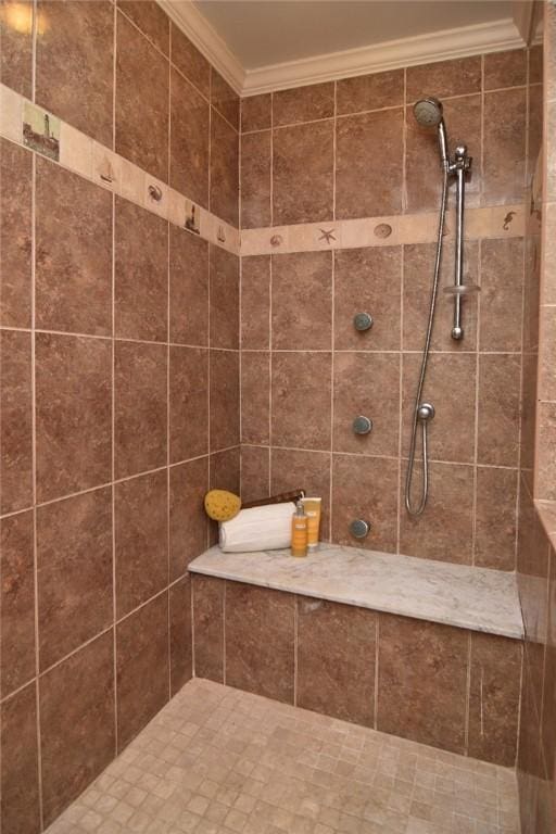 244 Kingstown Rd, Narragansett, RI 02882 - full bathroom featuring ornamental molding and a tile shower
