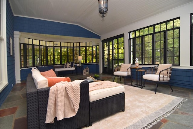 244 Kingstown Rd, Narragansett, RI 02882 - sunroom / solarium with lofted ceiling, french doors, outdoor lounge area, and ornamental molding