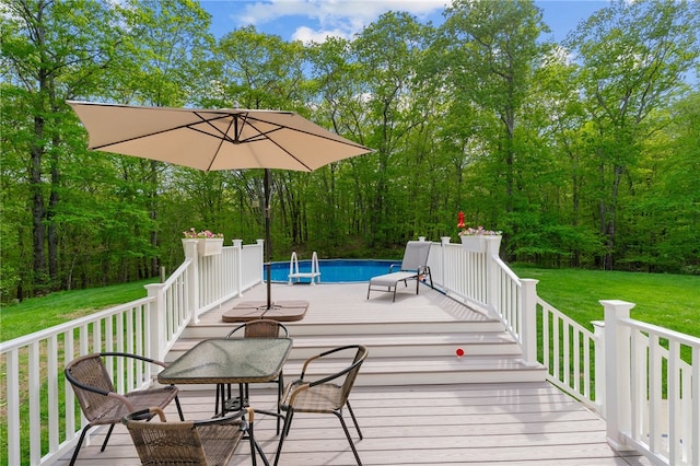 195 Deer Ridge Dr, North Kingstown, RI 02874 - deck featuring a lawn, an outdoor pool, and a wooded view