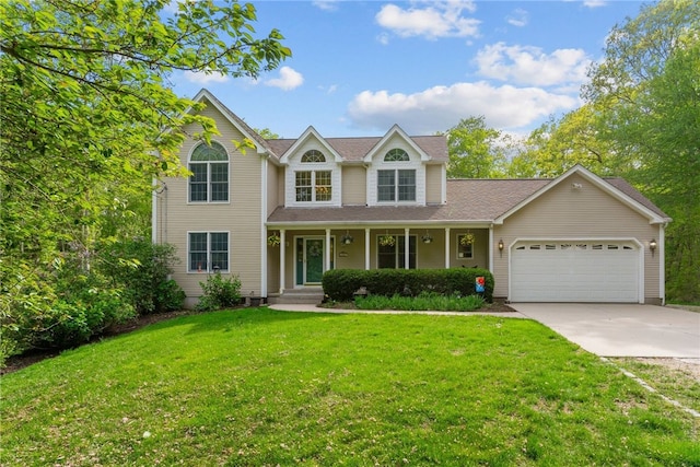 195 Deer Ridge Dr, North Kingstown, RI 02874 - traditional-style house featuring a garage, driveway, a porch, a front yard, and roof with shingles