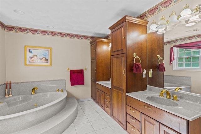 195 Deer Ridge Dr, North Kingstown, RI 02874 - bathroom featuring vanity, a whirlpool tub, and tile patterned flooring