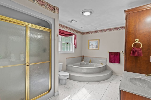 195 Deer Ridge Dr, North Kingstown, RI 02874 - full bathroom with a stall shower, toilet, a bath, and tile patterned flooring