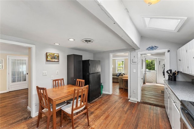 18 W St, Hopkinton, RI 02804 - dining space with wood finished floors, baseboards, recessed lighting, and vaulted ceiling