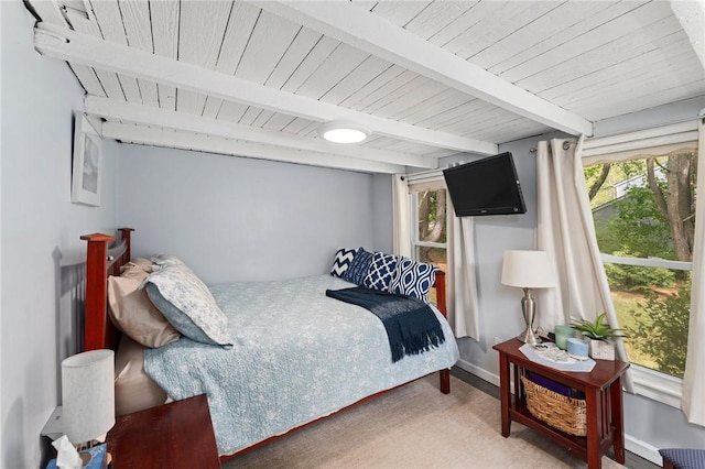 18 W St, Hopkinton, RI 02804 - bedroom with beam ceiling, wood ceiling, and carpet floors