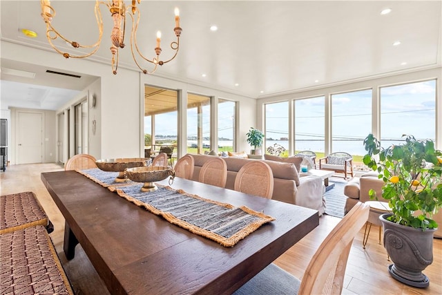 82 Ellery Rd, Newport, RI 02840 - dining area with recessed lighting, a chandelier, and light wood finished floors