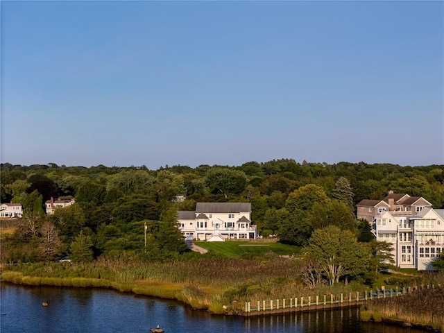 112 Avondale Rd, Westerly, RI 02891 - view from above of property featuring a large body of water and a heavily wooded area