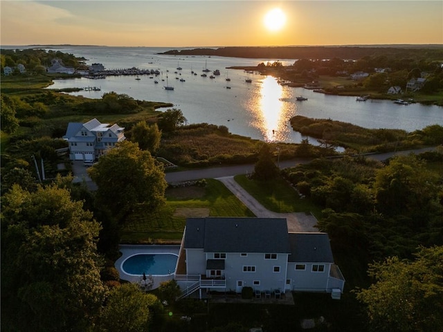 112 Avondale Rd, Westerly, RI 02891 - aerial view at dusk of a water view and view of pool