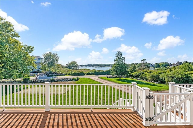 112 Avondale Rd, Westerly, RI 02891 - wooden deck featuring a lawn and a water view
