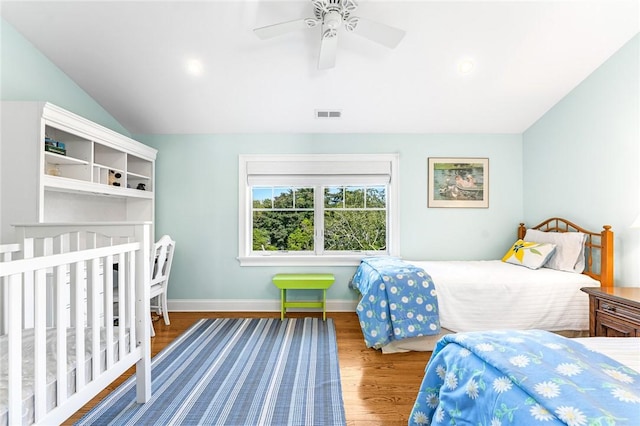 112 Avondale Rd, Westerly, RI 02891 - bedroom featuring wood finished floors, vaulted ceiling, ceiling fan, and baseboards